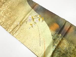 金彩　草花模様　刺繍　名古屋帯